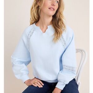 Mia Crochet Detail Francesca’s Light Blue  Sweatshirt Women’s XS